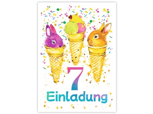 12 Einladungskarten zum 7. Kindergeburtstag Mädchen Jungen Kaninchen coole Einladungen siebte Geburtstag Mädchengeburtstag Jungsgeburtstag von JuNa-Experten