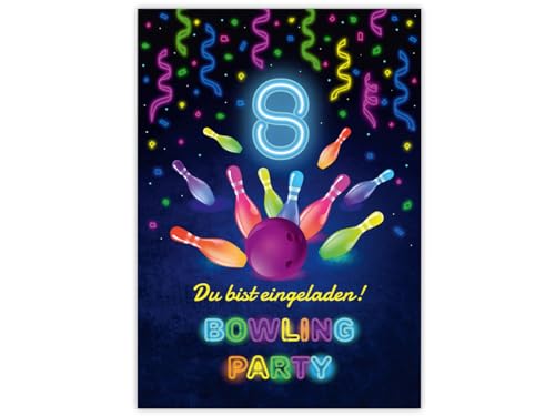 12 Einladungskarten zum 8. Kindergeburtstag Bowling Kegeln Jungen Mädchen coole Einladungen achte Geburtstag Mädchengeburtstag Jungsgeburtstag von JuNa-Experten