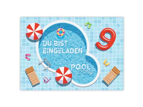 12 Einladungskarten zum 9. Kindergeburtstag Schwimmbad Schwimmen Jungen Mädchen Einladung neunte Geburtstag von JuNa-Experten