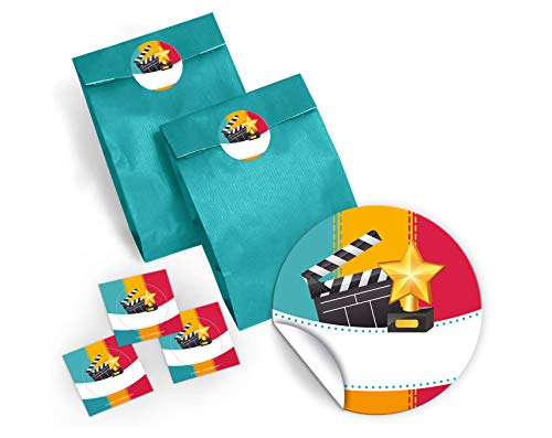 12 Geschenktüten/blau + 12 Aufkleber Kino Party-Tüten für Gastgeschenk Mitgebsel bei Kindergeburtstag Mädchen Jungen Erwachsene von JuNa-Experten