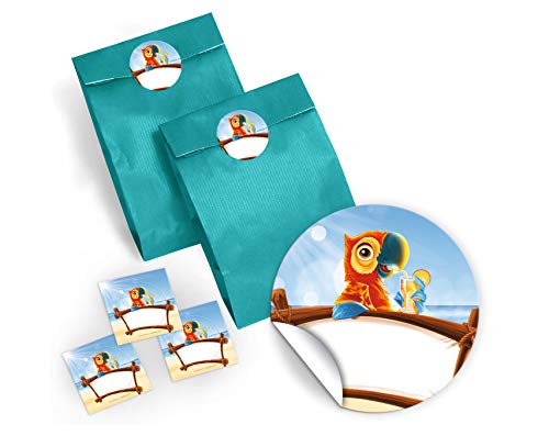 12 Party-Tüten + 12 Aufkleber für Geschenke oder Mitgebseln beim Kindergeburtstag Papagei Mädchen Jungen Jungs/Papier-Tüten für Geschenkverpackung/Papierbeutel für Gastgeschenk Geschenktüten Tiere von JuNa-Experten