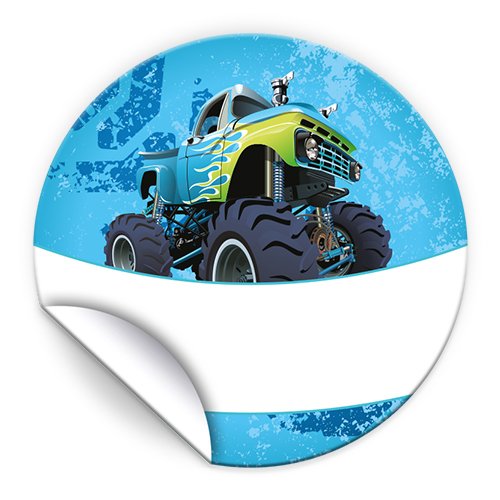 24 Aufkleber "Monster-Truck/blau" für Geschenkverpackung/Sticker für Verpackung von Gastgeschenk Mitgebsel/Kindergeburtstag/Party-Deko von JuNa-Experten