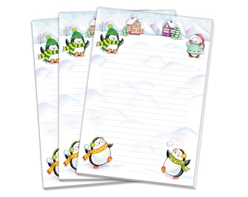 3 Blöcke Weihnachtsmotiv Notizblock Pinguine Schreibblock Weihnachtsbriefpapier Brief an Weihnachtsmann schreiben liniert Kinder Mädchen Jungen (3 gleiche Blöcke mit je 25 Blätter A5-Format) von JuNa-Experten