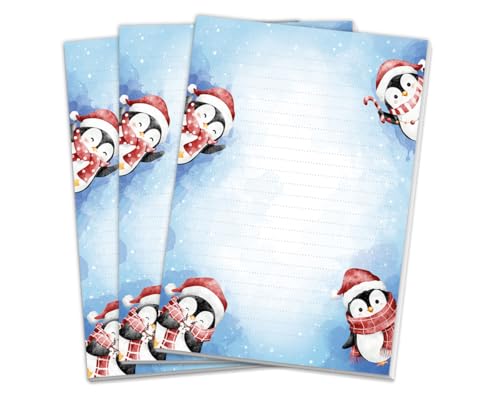 3 Blöcke Weihnachtsmotiv Notizblock Schreibblock Pinguine Weihnachtsbriefpapier Brief an Weihnachtsmann schreiben liniert Kinder Mädchen Jungen (3 gleiche Blöcke mit je 25 Blätter A5-Format) von JuNa-Experten