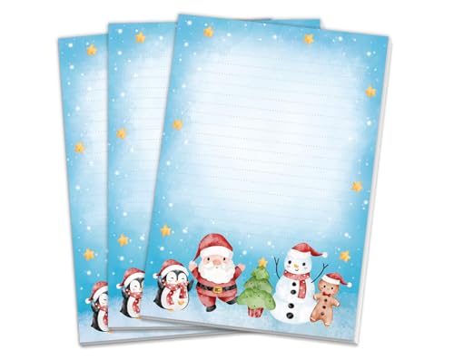 3 Blöcke Weihnachtsmotiv Notizblock Schreibblock Schneemann Weihnachtsbriefpapier Brief an Weihnachtsmann schreiben liniert Kinder Mädchen Jungen (3 gleiche Blöcke mit je 25 Blätter A5-Format) von JuNa-Experten