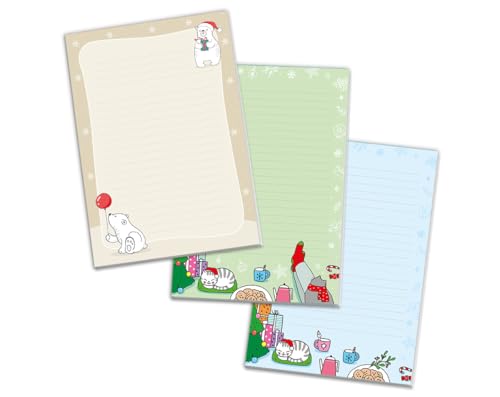 3 Blöcke Weihnachtsmotiv Notizblock Schreibblock Weihnachtsbriefpapier Brief an Weihnachtsmann schreiben liniert Kinder Mädchen Jungen (3 Blöcke/Variante 2 mit je 25 Blätter in A5-Format) von JuNa-Experten