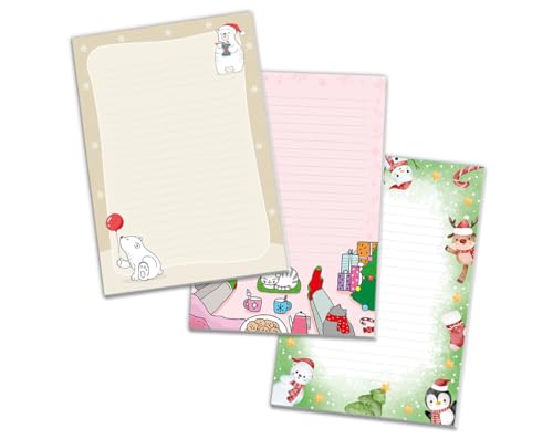 3 Blöcke Weihnachtsmotiv Notizblock Schreibblock Weihnachtsbriefpapier Brief an Weihnachtsmann schreiben liniert Kinder Mädchen Jungen (3 Blöcke/Variante 3 mit je 25 Blätter in A5-Format) von JuNa-Experten