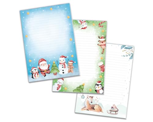 3 Blöcke Weihnachtsmotiv Notizblock Schreibblock Weihnachtsbriefpapier Brief an Weihnachtsmann schreiben liniert Kinder Mädchen Jungen (3 Blöcke/Variante 3 mit je 25 Blätter in A5-Format) von JuNa-Experten