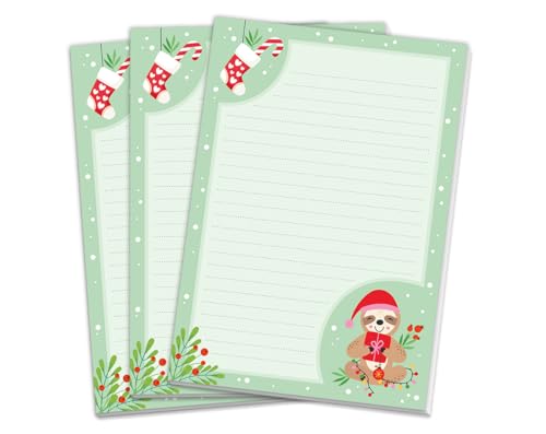 3 Blöcke Weihnachtsmotiv Notizblock Schreibblock Weihnachtsbriefpapier Faultier Brief an Weihnachtsmann schreiben liniert Kinder Mädchen Jungen (3 gleiche Blöcke mit je 25 Blätter A5-Format) von JuNa-Experten