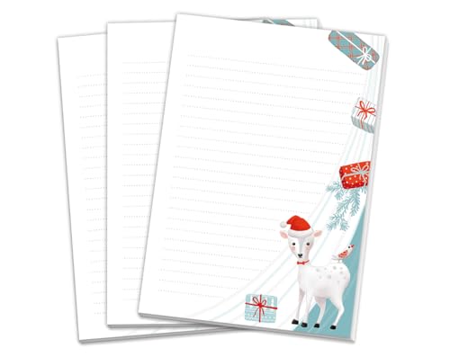 3 Blöcke Weihnachtsmotiv Notizblock Schreibblock Weihnachtsbriefpapier Reh Brief an Weihnachtsmann schreiben liniert Kinder Mädchen Jungen (3 gleiche Blöcke mit je 25 Blätter A5-Format) von JuNa-Experten