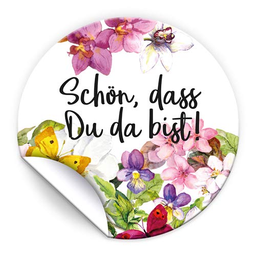 50 Aufkleber SCHÖN, DASS DU DA BIST Etiketten für Gastgeschenke BZW. Mitgebsel bei Hochzeit Taufe Geburtstag Jubiläum Blumen von JuNa-Experten