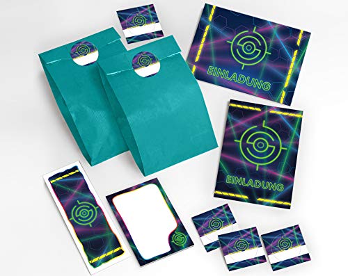6 Einladungskarten Geburtstag Kinder Lasertag für Mädchen Jungen Jungs Einladungen Kindergeburtstag incl. 6 Umschläge, 6 Tüten/blau, 6 Aufkleber, 6 Lesezeichen, 6 Notizblöcke 6 Einladungskarten Geburtstag Kinder Lasertag für Mädchen Jungen Jungs Einladungen Kindergeburtstag incl. 6 Umschläge, 6 Tüten/blau, 6 Aufkleber, 6 Lesezeichen, 6 Notizblöcke von JuNa-Experten