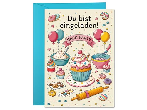 6 Einladungskarten incl. 6 Umschläge Kindergeburtstag Backparty Back Backen Koch-Party Pizza Mädchen Jungen Einladungen Kuchenparty Geburtstag Kinder Mädchengeburtstag Geburtstagseinladungen von JuNa-Experten