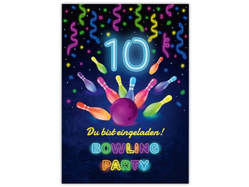 6 Einladungskarten zum 10. Kindergeburtstag Bowling Kegeln Jungen Mädchen coole Einladungen zehnte Geburtstag Mädchengeburtstag Jungsgeburtstag von JuNa-Experten