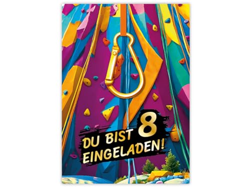 6 Einladungskarten zum 8. Kindergeburtstag Jungen Mädchen Klettern Kletterpark coole bunte Einladungen achte Geburtstag von JuNa-Experten