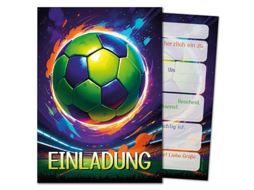 8 Einladungskarten zum Kindergeburtstag Jungen Jungs Mädchen Fussball Fußball coole bunte Einladungen Geburtstag Kinder Jungsgeburtstag Soccer Kinderparty Teens Geburtstagseinladungen von JuNa-Experten