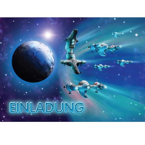 JuNa-Experten 10 Einladungskarten Kindergeburtstag Jungen Space Jungs Raumschiff Geburtstagseinladungen Einladungen Geburtstags-Party Kartenset von JuNa-Experten