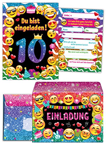 JuNa-Experten 10 Einladungskarten incl. 10 Umschläge zum 10. Kindergeburtstag für Mädchen/Einladung zehnte Geburtstag/Einladungen zum Geburtstag/Kartenset für Kindergeburtstag/glitzer von JuNa-Experten