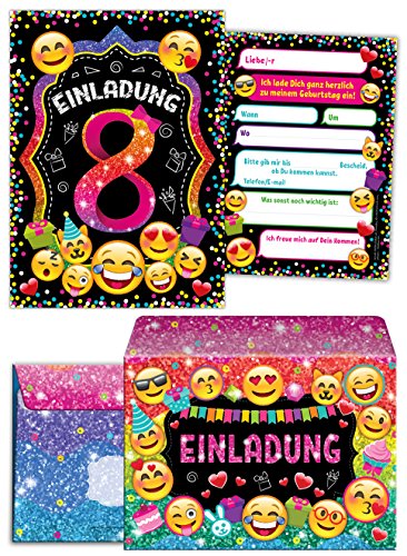 JuNa-Experten 10 Einladungskarten incl. 10 Umschläge zum 8. Kindergeburtstag für Mädchen/Einladung achte Geburtstag/Einladungen zum Geburtstag/Kartenset für Kindergeburtstag/glitzer von JuNa-Experten