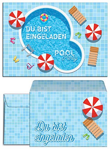 JuNa-Experten 10 Einladungskarten incl. 10 Umschläge zum Kindergeburtstag Schwimmbad Party/Pool Party/schöne und bunte Einladungen (10 Karten + 10 Umschläge) von JuNa-Experten