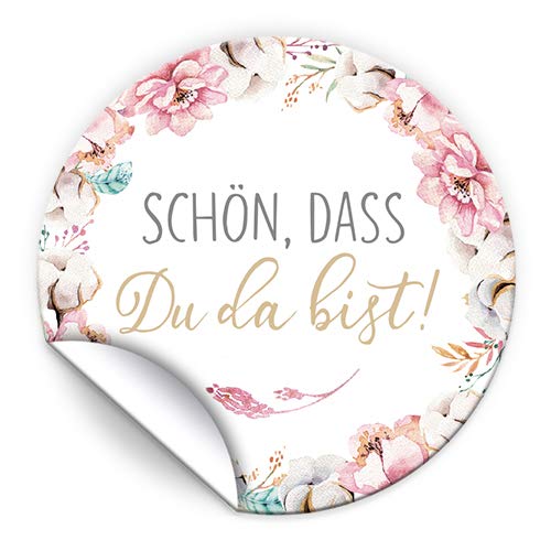 JuNa-Experten 100 Aufkleber "SCHÖN, DASS DU DA BIST" – Etiketten für Gastgeschenke & Mitgebsel bei Hochzeit, Taufe, Geburtstag, Jubiläum – Blumen-Design von JuNa-Experten