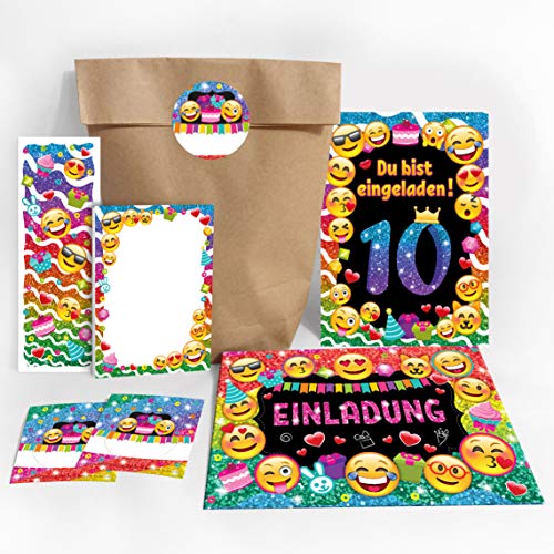 JuNa-Experten 12 Einladungskarten 10 Geburtstag Mädchen Einladung zehnte Kindergeburtstag Einladungen zum Geburtstag incl. 12 Umschläge, 12 Tüten/natur, 12 Aufkleber, 12 Lesezeichen, 12 Notizblöcke von JuNa-Experten