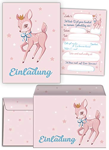 JuNa-Experten 12 Einladungskarten inc. 12 Umschläge zum Kindergeburtstag Mädchen Bambi Einladungen zum Geburtstag von JuNa-Experten