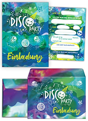 JuNa-Experten 12 Einladungskarten inc. 12 Umschläge zum Kindergeburtstag Mädchen Jungen Disco Party Einladungen zum Geburtstag von JuNa-Experten