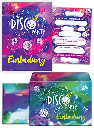 JuNa-Experten 12 Einladungskarten inc. 12 Umschläge zum Kindergeburtstag Mädchen Jungen Disco Party Einladungen zum Geburtstag von JuNa-Experten