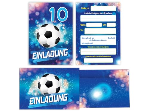 JuNa-Experten 12 Einladungskarten incl. 12 Umschläge 10. Kindergeburtstag Jungen Fußball Fussball Einladungen zehnte Geburtstag von JuNa-Experten