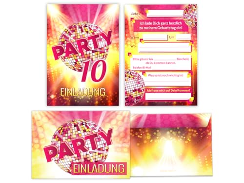 JuNa-Experten 12 Einladungskarten incl. 12 Umschläge 10. Kindergeburtstag Mädchen Disco VIP coole Einladungen zehnte Geburtstag Mädchengeburtstag von JuNa-Experten