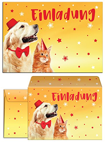 JuNa-Experten 12 Einladungskarten incl. 12 Umschläge zum Kindergeburtstag für Mädchen Jungen Jungs Hund und Katze/Geburtstagseinladungen Einladungen Geburtstag Set von JuNa-Experten