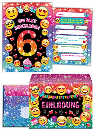 JuNa-Experten 12 Einladungskarten incl.12 Umschläge zum 6. Kindergeburtstag für Mädchen/Einladung sechste Geburtstag/Einladungen zum Geburtstag/Kartenset für Kindergeburtstag/glitzer von JuNa-Experten