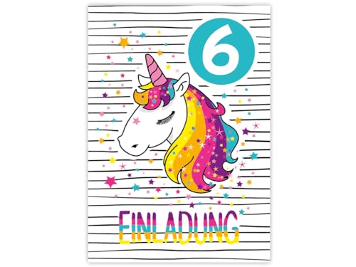 JuNa-Experten 12 Einladungskarten zum 6. Kindergeburtstag Mädchen Einhorn Unicorn coole Einladungen sechste Geburtstag Mädchengeburtstag von JuNa-Experten