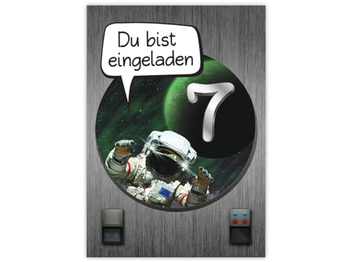 JuNa-Experten 12 Einladungskarten zum 7. Kindergeburtstag Jungen Astronaut Space Rakete Einladungen siebte Geburtstag von JuNa-Experten