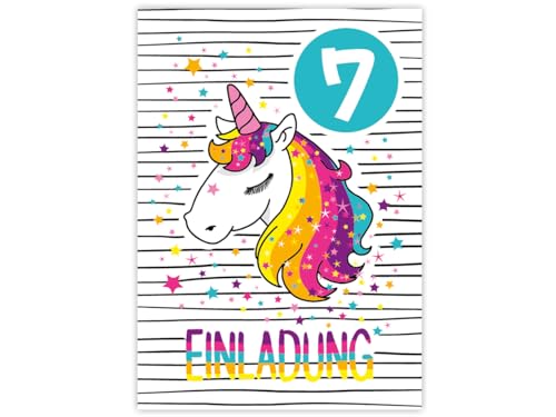 JuNa-Experten 12 Einladungskarten zum 7. Kindergeburtstag Mädchen Einhorn Unicorn coole Einladungen siebte Geburtstag Mädchengeburtstag von JuNa-Experten