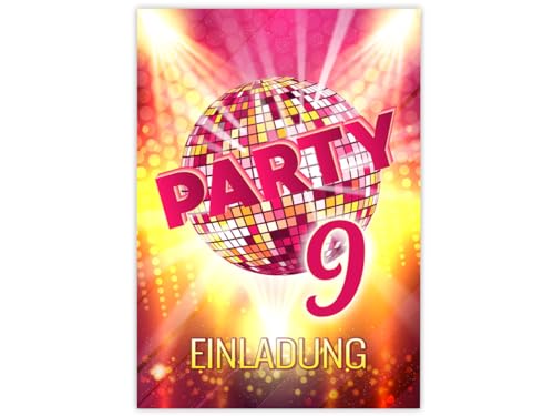 JuNa-Experten 12 Einladungskarten zum 9. Kindergeburtstag Mädchen Disco VIP coole Einladungen neunte Geburtstag Mädchengeburtstag von JuNa-Experten