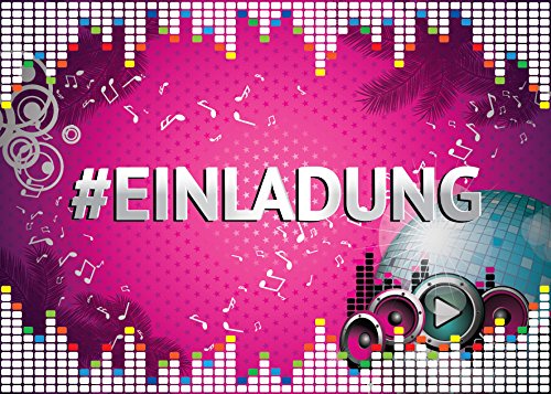 JuNa-Experten 12 x Einladungskarten Kindergeburtstag Hashtag Disco-Party – Einladungen für Mädchen, farbenfrohe Geburtstagseinladungen für Disco-Party, Einladungskarten Geburtstagsfeier von JuNa-Experten