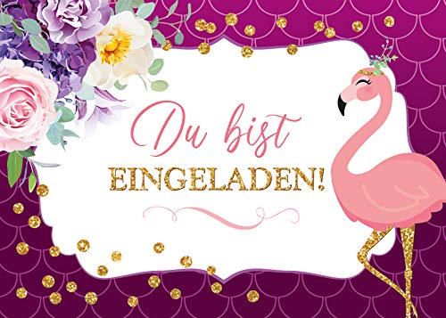 JuNa-Experten 12 Einladungskarten zum Kindergeburtstag Mädchen Flamingo Einladungen zum Geburtstag von JuNa-Experten