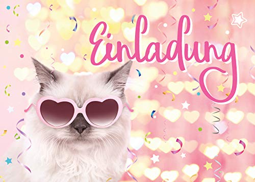 JuNa-Experten 12 Einladungskarten zum Kindergeburtstag Mädchen Jungen Katze Einladungen zum Geburtstag von JuNa-Experten