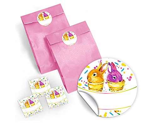 JuNa-Experten 12 Party-Tüten + 12 Aufkleber für Geschenke oder Mitgebseln beim Kindergeburtstag Mädchen Jungen Kaninchen Kinder/Papier-Tüten für Geschenkverpackung Geschenktüten von JuNa-Experten