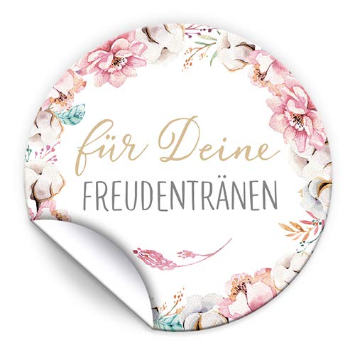 JuNa-Experten 125 Aufkleber für Deine Freudentränen für Hochzeit, Taufe oder sonstiges emotionales Fest/Aufkleber für Taschentuchtüten/romantische Sticker Blumen von JuNa-Experten