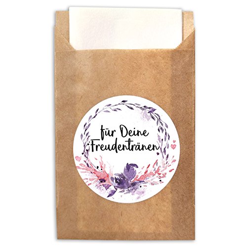 JuNa-Experten 125 Aufkleber für Freudentränen + 125 Tüten für Hochzeit, Taufe/Aufkleber für Taschentuchtüten Sticker für Geschenkverpackung lila Aquarell von JuNa-Experten