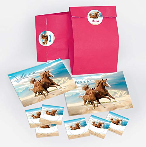 JuNa-Experten 6 Einladungskarten zum Kindergeburtstag Pferd/Fohlen/zwei Pferde/schöne und bunte Einladungen für Mädchen inkl. 6 Umschläge, 6 Party-Tüten/rosa, 6 Aufkleber JuNa-Experten 6 Einladungskarten zum Kindergeburtstag Pferd/Fohlen/zwei Pferde/schöne und bunte Einladungen für Mädchen inkl. 6 Umschläge, 6 Party-Tüten/rosa, 6 Aufkleber von JuNa-Experten