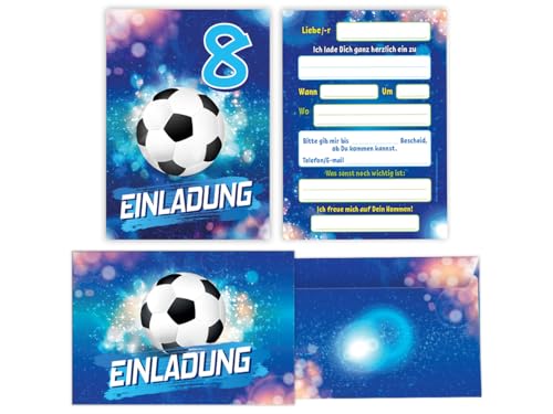 JuNa-Experten 8 Einladungskarten incl. 8 Umschläge 8. Kindergeburtstag Jungen Fußball Fussball Einladungen achte Geburtstag von JuNa-Experten