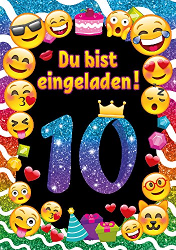 JuNa-Experten 8 Einladungskarten zum 10. Kindergeburtstag für Mädchen/Einladung zehnte Geburtstag/Einladungen zum Geburtstag/Kartenset für Kindergeburtstag/glitzer von JuNa-Experten