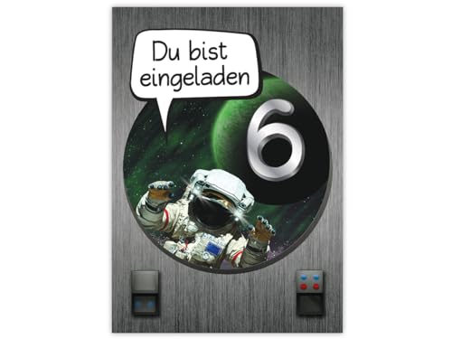 JuNa-Experten 8 Einladungskarten zum 6. Kindergeburtstag Jungen Astronaut Space Rakete Einladungen sechste Geburtstag von JuNa-Experten