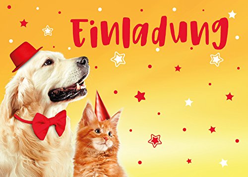 JuNa-Experten 8 Einladungskarten zum Kindergeburtstag für Mädchen Jungen Jungs Hund und Katze/Geburtstagseinladungen Einladungen Geburtstag Set von JuNa-Experten