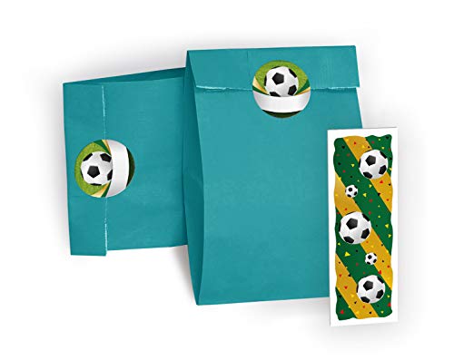 Mitgebsel Set aus 12 Geschenktüten, 12 Aufkleber und 12 Lesezeichen Fußball/Gastgeschenk bei Geburtstag Kindergeburtstag Turnier für Kinder Jungen Mädchen Fussball von JuNa-Experten