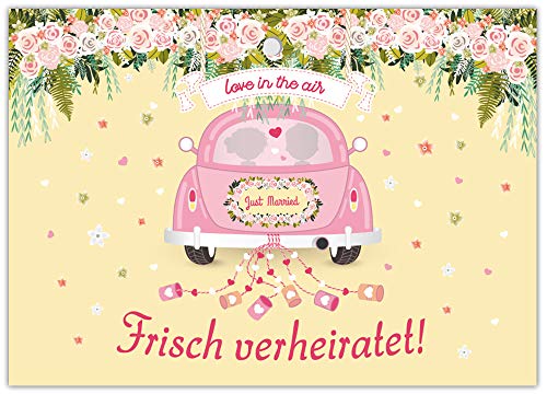 JuNa Party-Experten 25 gelochte Ballonflugkarten Hochzeit für Wünsche an Brautpaar liebevolle extra leichte Ballonkarten für weiten Flug Auto (25 Karten) von JuNa Party-Experten